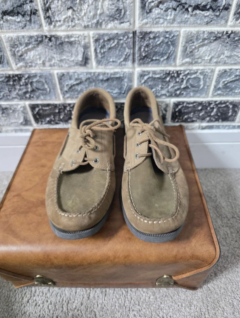 Sperry Top Sider Men's Leather Olive Slip On Shoes Size 10M